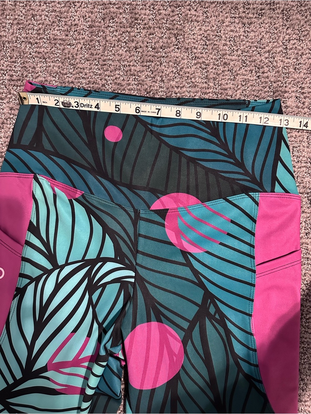 New! Loony Legs Recycled Floral Leggings "Fireflies" Green/Pink with Pockets, L - Picture 3 of 16